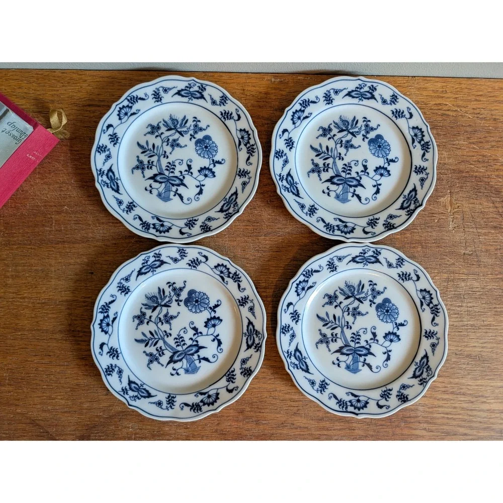Vtg Blue Danube Bread Butter Plates Set of 4 Blue Onion Scalloped 6.75in READ***